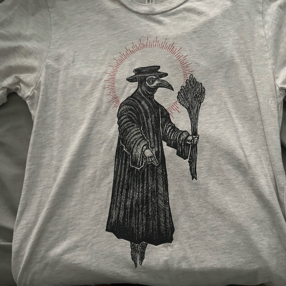 Gray Short Sleeve Tee with Plague Doctor Design